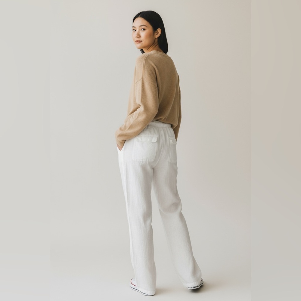 Nicole Miller 100% White Linen Pull-On Pants Women’s L Resort Summer - Picture 12 of 14